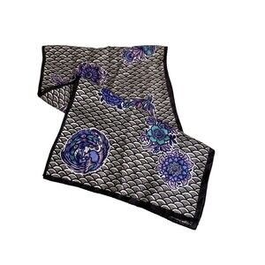 Glentex Vintage Oblong Scarf Made In Japan Hand Rolled Black Purple Turquoise
